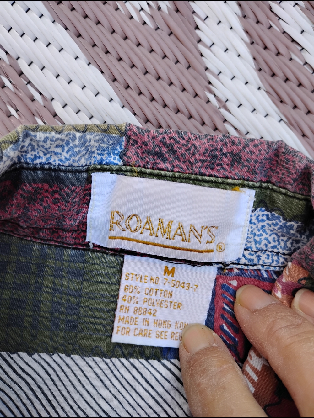 Roaman's Mixed Olive, Navy & Rust Patchwork Top